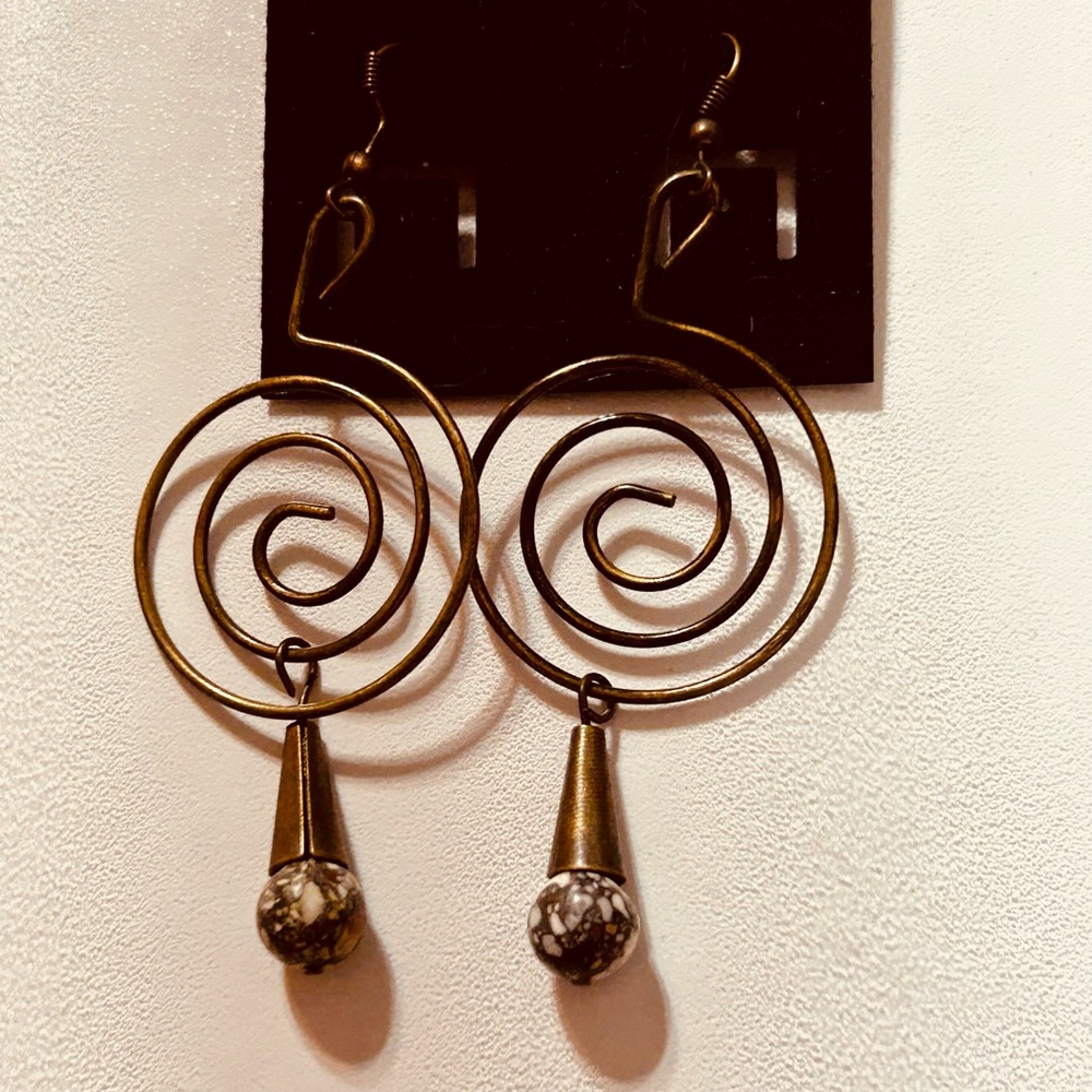 NWOT Elegant Spiral Bronze Dangle Earrings Boho Steampunk One of a kind